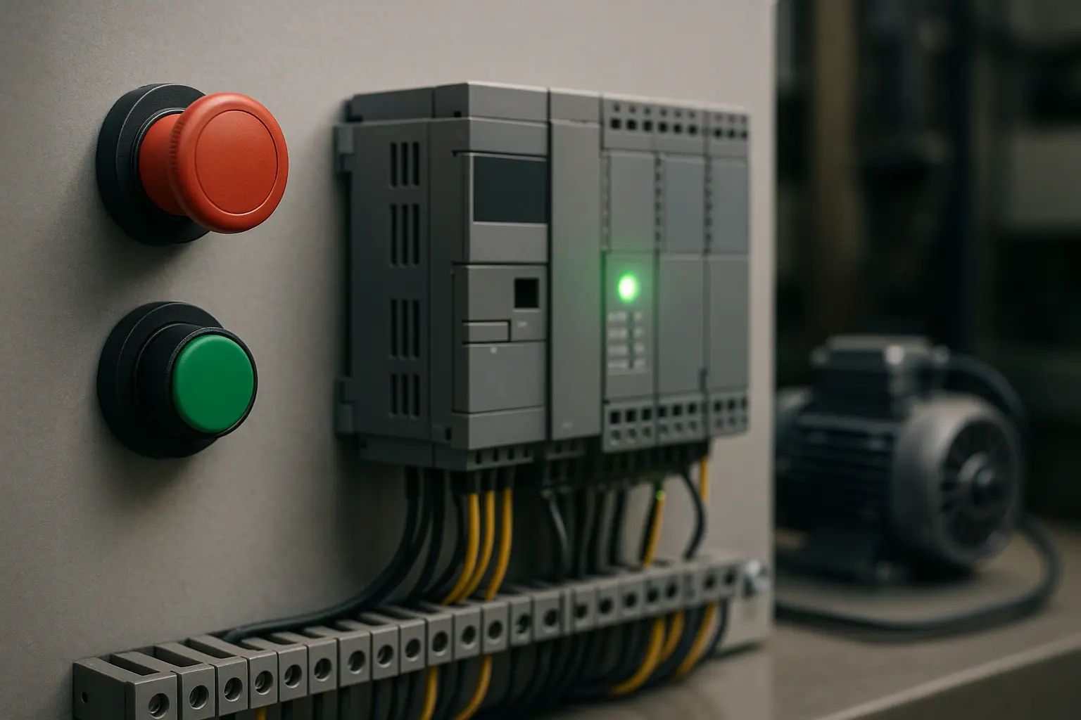 Panneau de contrôle industriel avec API et boutons-poussoirs