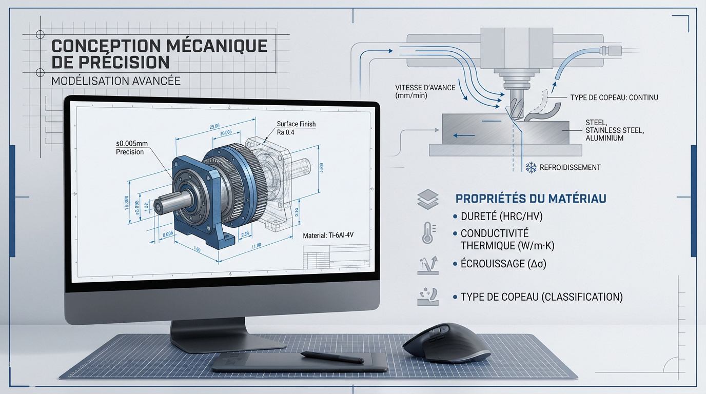 Ing&eacute;nieur travaillant sur une mod&eacute;lisation CAO pour l'usinage de pr&eacute;cision